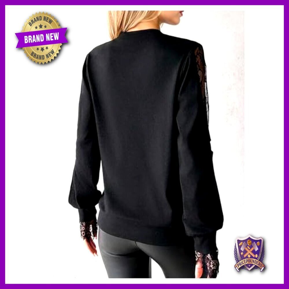 Plus Size Floral Lace Cut Out Long Sleeve T-Shirt Blouse - Picture 2 of 5